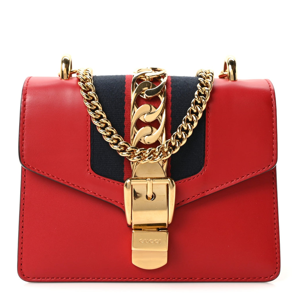 Calfskin Mini Sylvie Chain Shoulder Bag Hibiscus Red