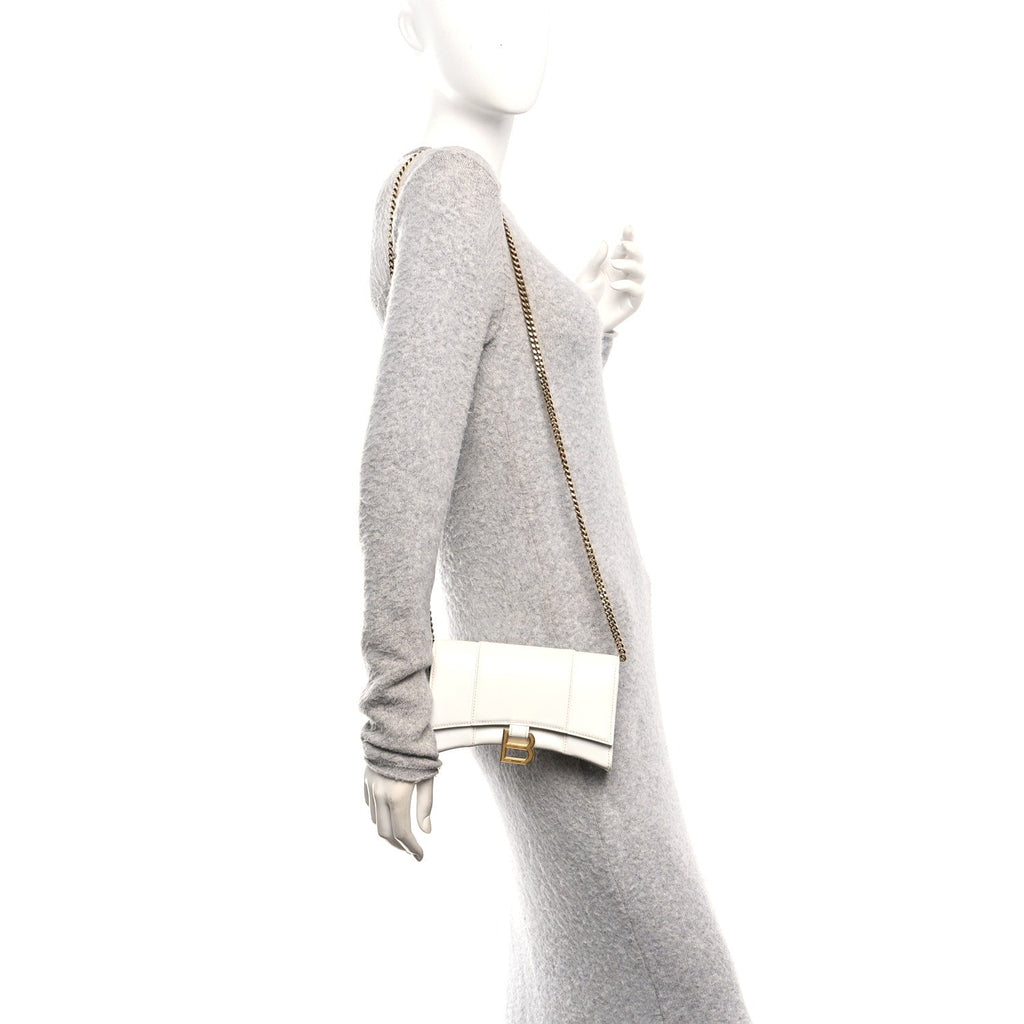 Shiny Box Calfskin Hourglass Chain Bag White