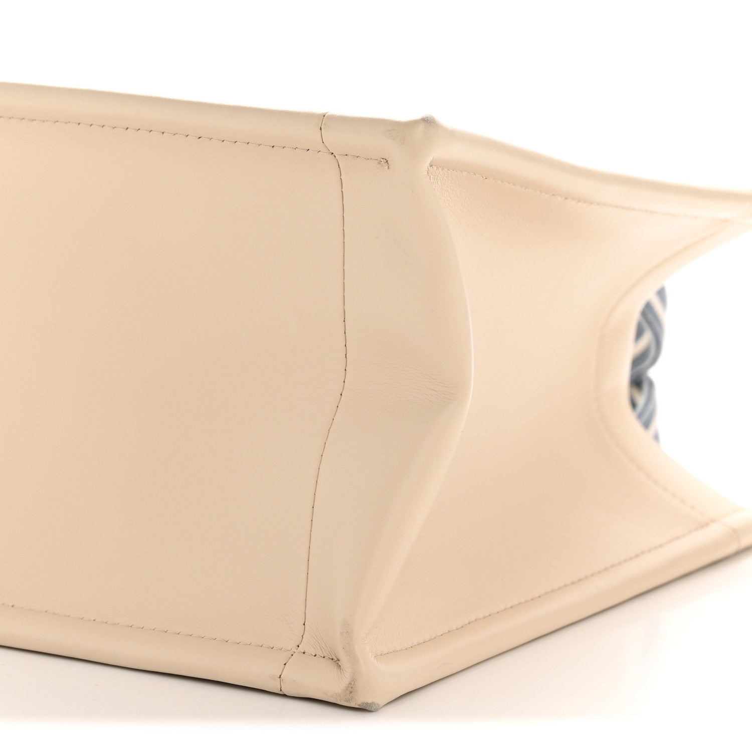 Oblique Chambray Calfskin Small Book Tote With Strap Blue Latte