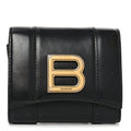 Shiny Box Calfskin Hourglass Compact Wallet Black