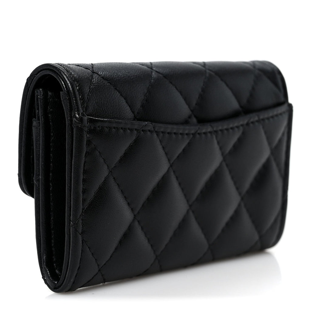 Lambskin Quilted Flap  Holder Wallet So Black