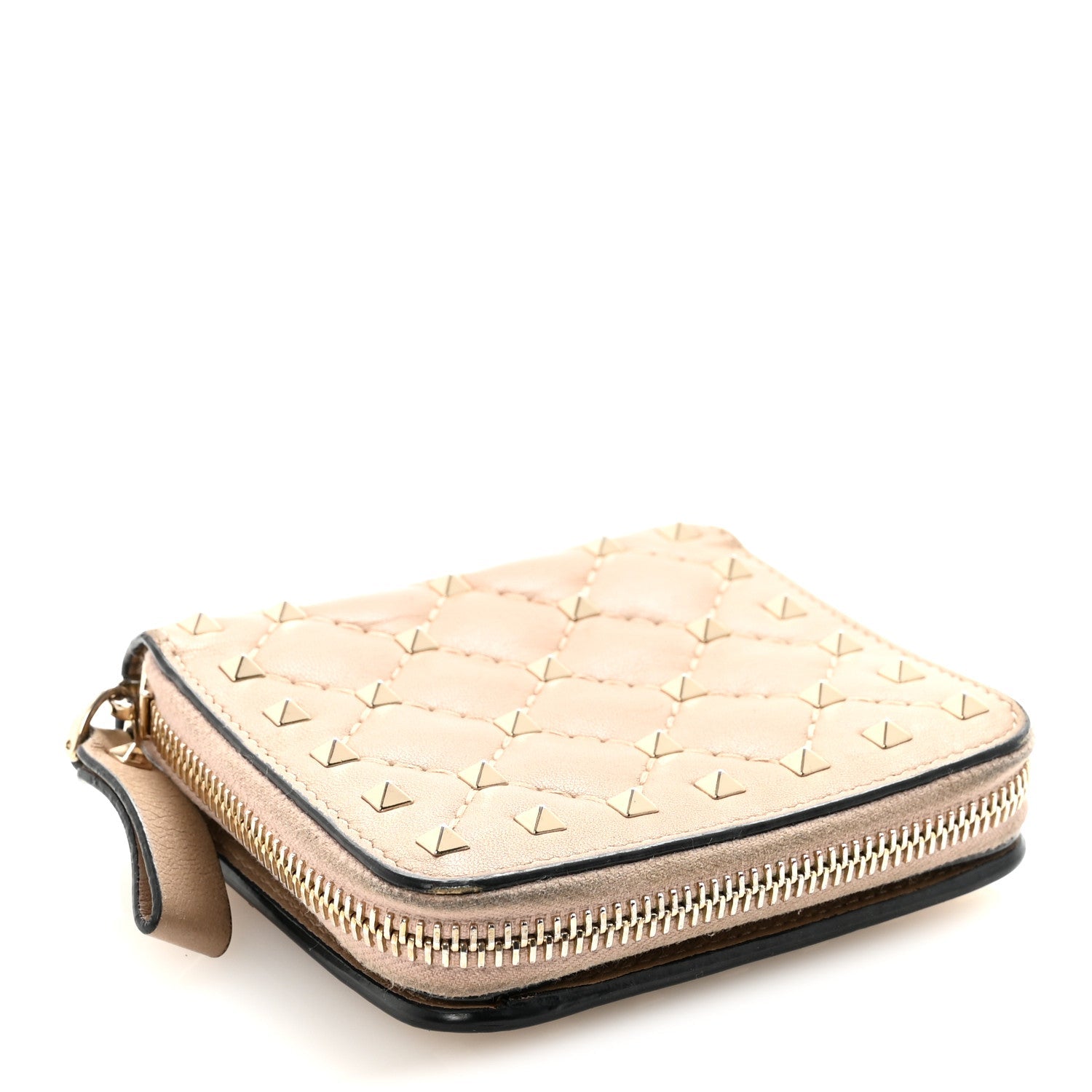 Nappa Rockstud Spike Compact Zip Around Wallet Poudre