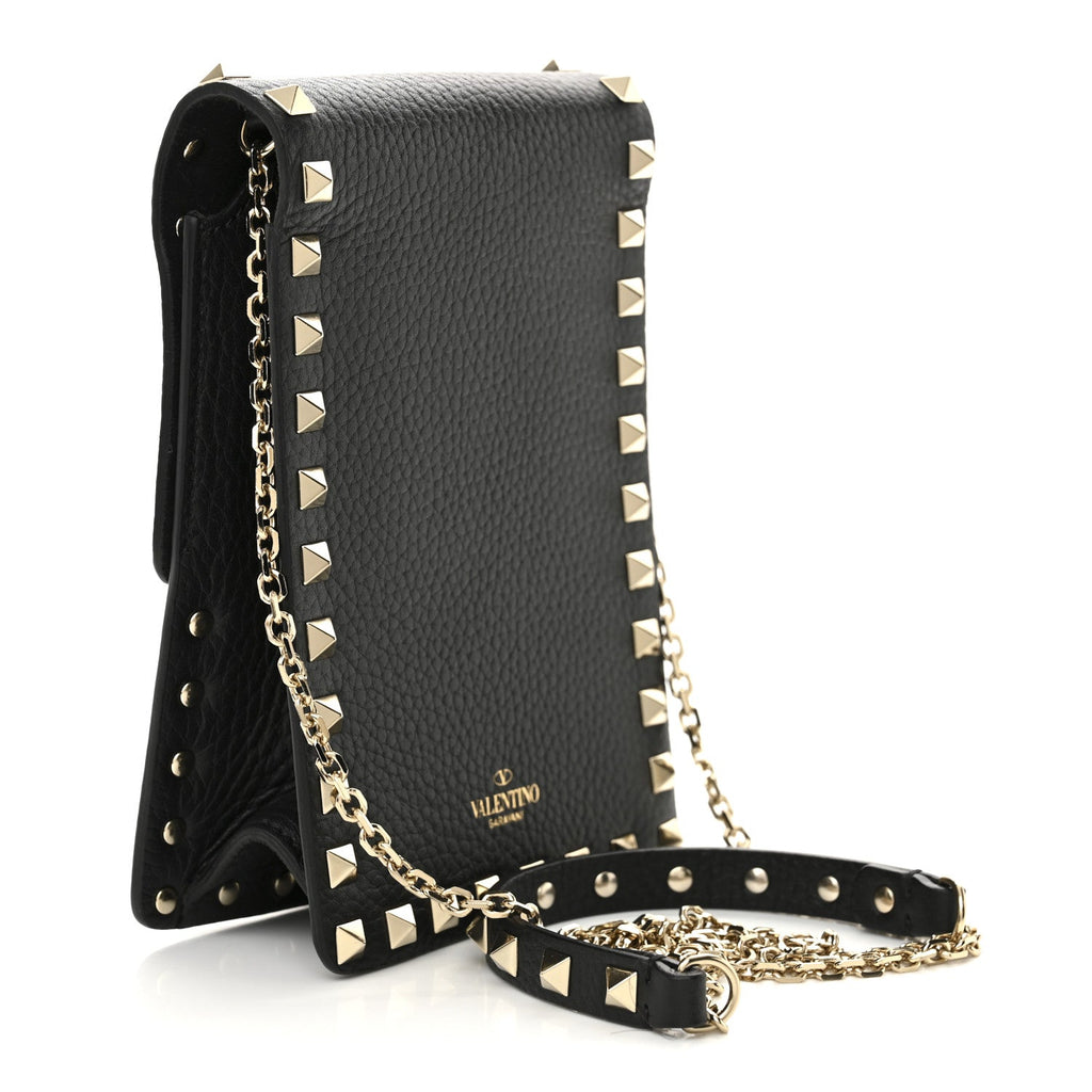 Pebbled Calfskin Rockstud Crossbody Black