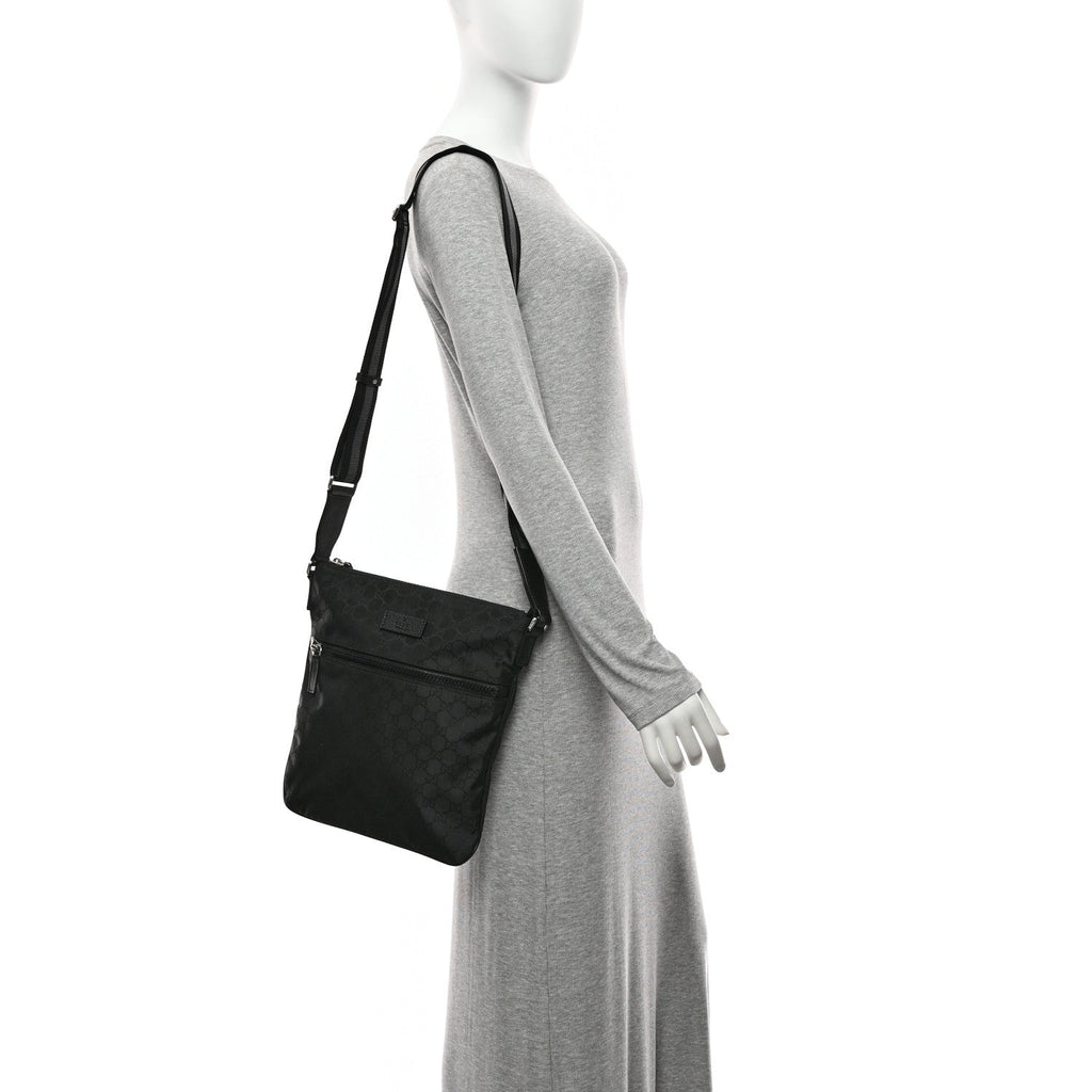 Nylon Monogram Small Flat Messenger Bag Black