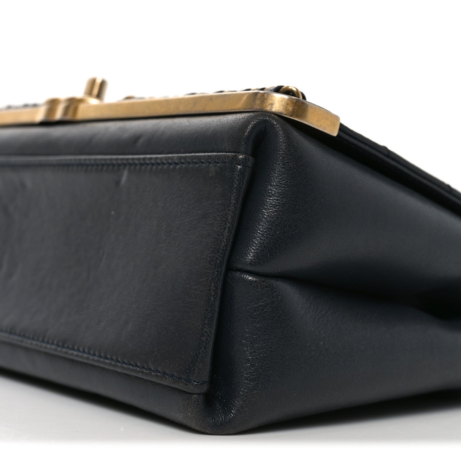 Sheepskin Chevron Stitched Chain Top Handle Flap Blue