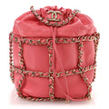 Lambskin Bucket Chain Drawstring Bag Pink