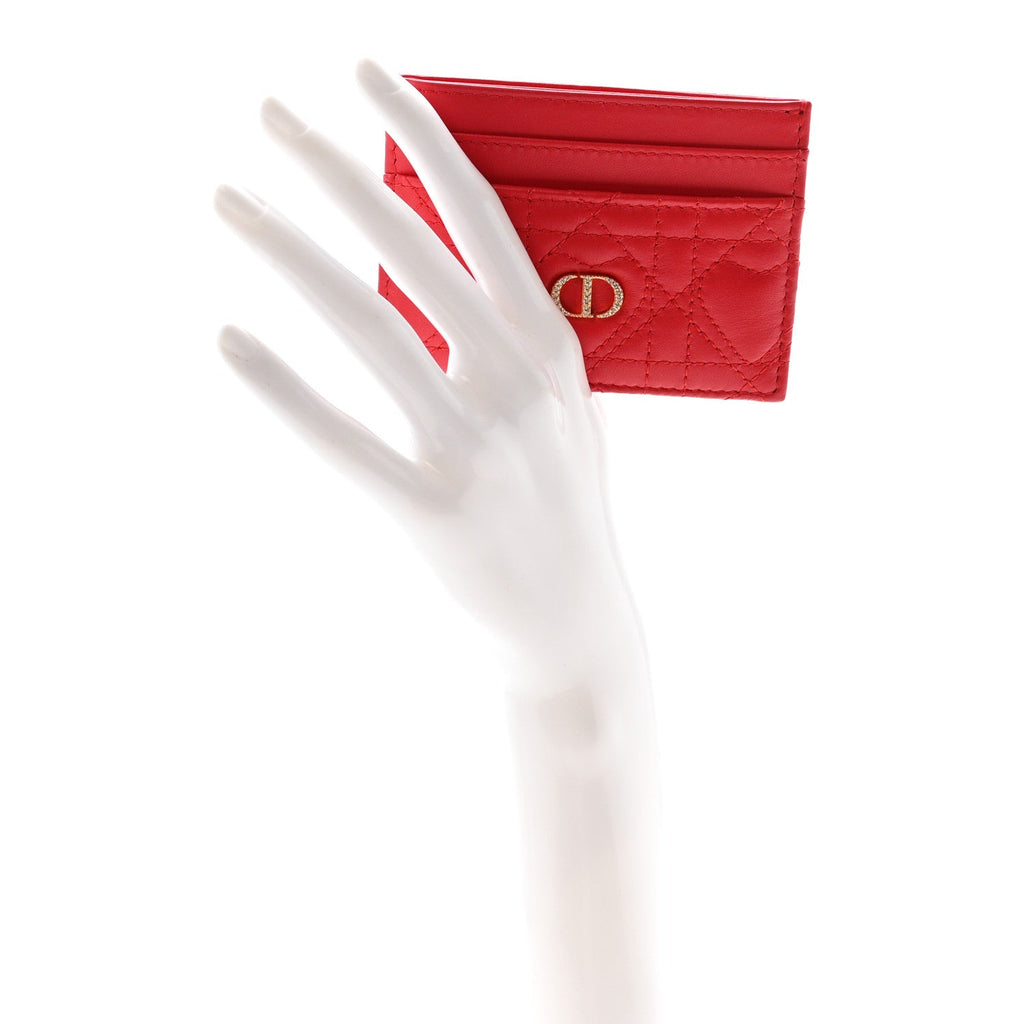 Lambskin Crystal Cannage Dioramour Jolie Freesia  Holder Red