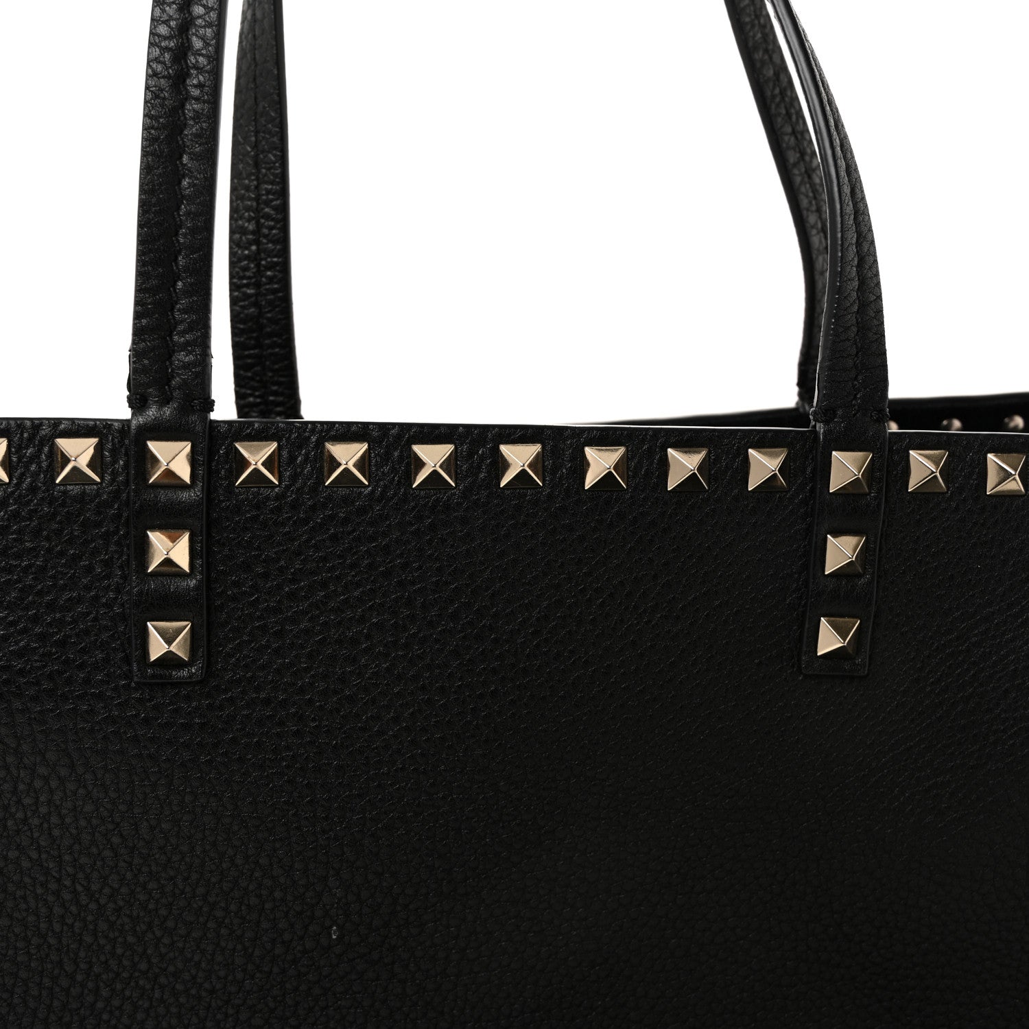 Grained Calfskin Rockstud Double Handle Cinch Tote Black