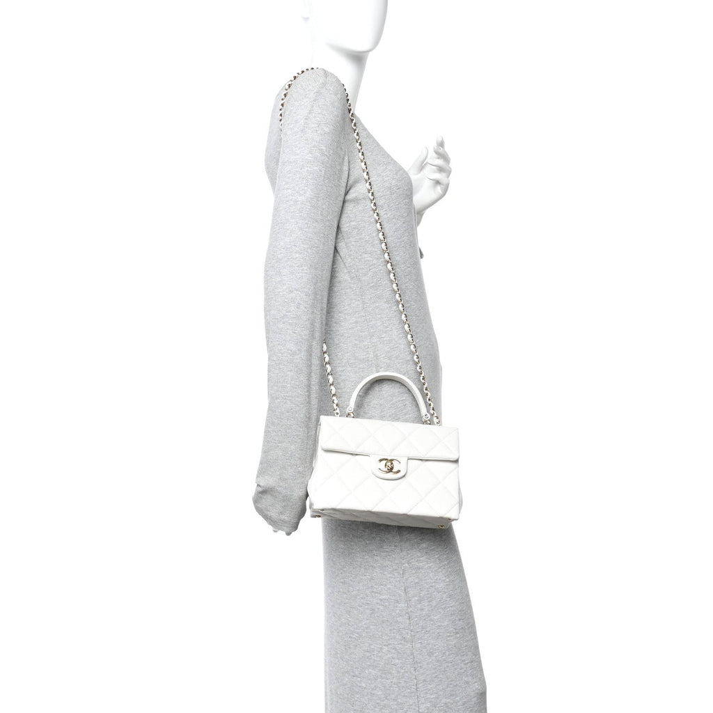 Caviar Quilted Mini Retro Twist Top Handle Flap White