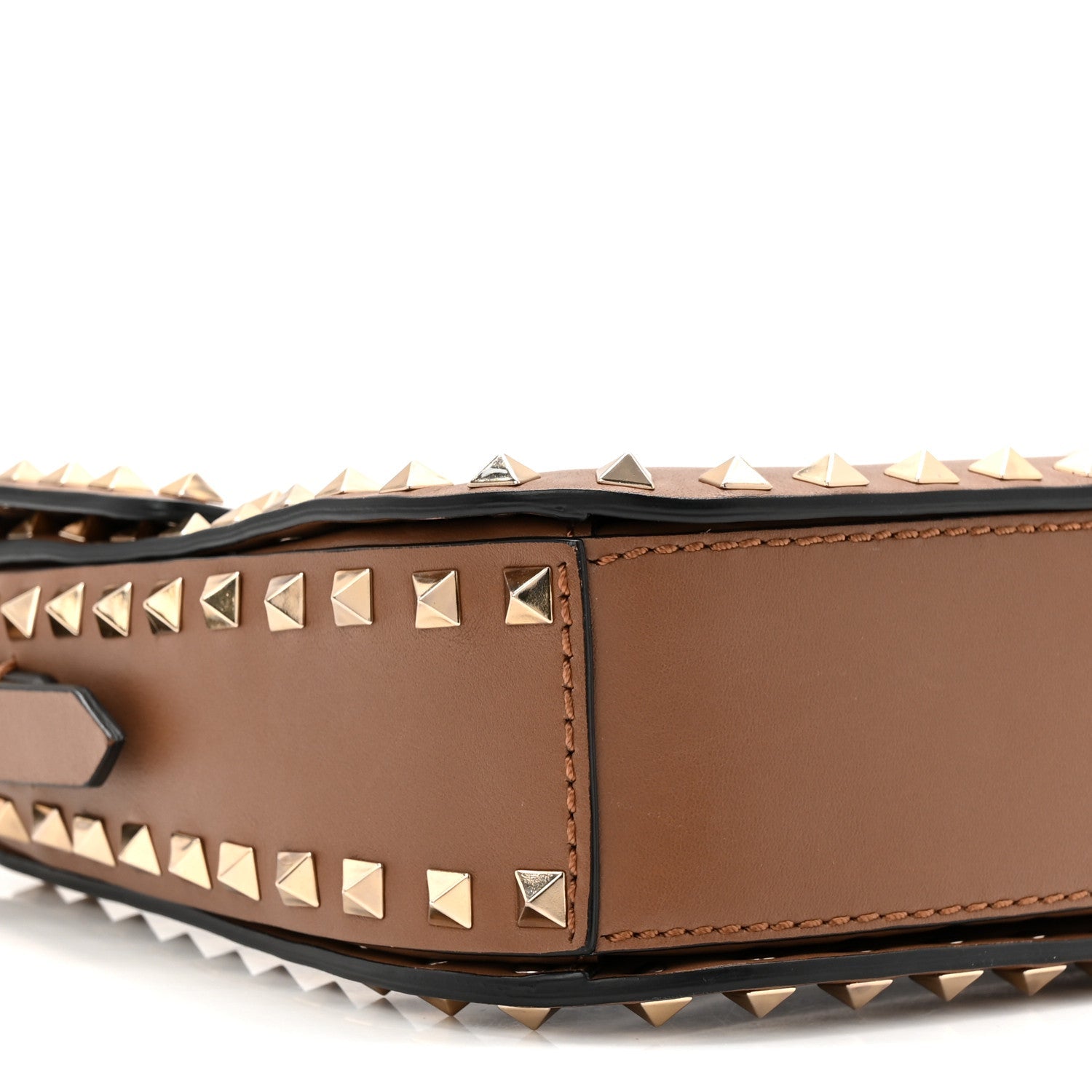 Vitello Medium Rockstud Flap Saddle Bag Brown