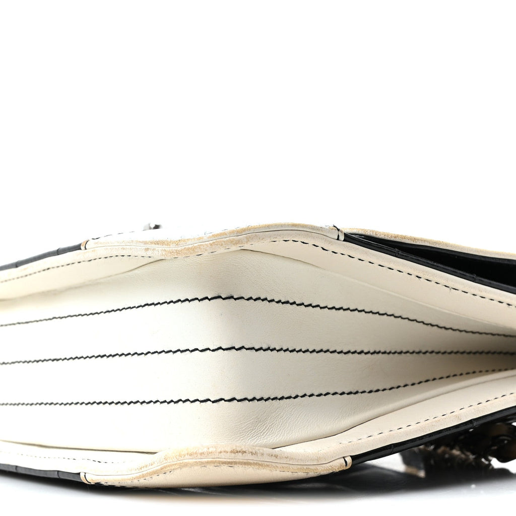 Lambskin Patent Chocolate Bar Flap Black White
