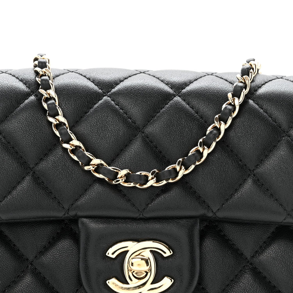 Lambskin Quilted Mini Rectangular Pearl Crush Flap Black