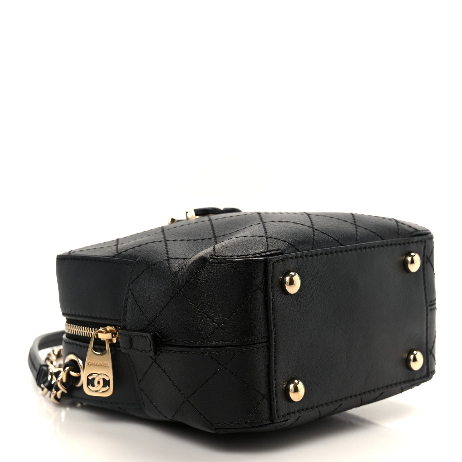 Calfskin Stitched Covered CC Camera Case Bag Black
