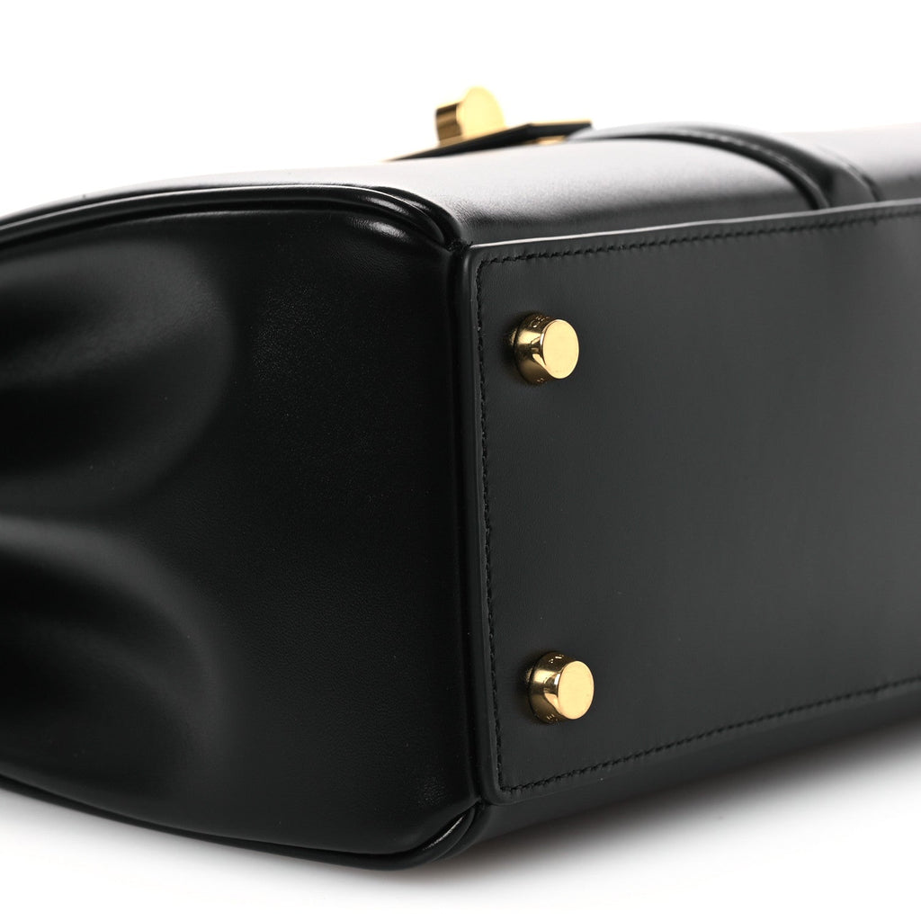 Satinated Calfskin Small 16 Top Handle Bag Black