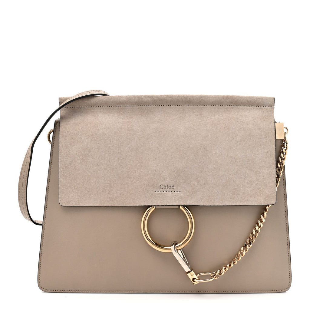 Calfskin Suede Medium Faye Shoulder Bag Motty Grey