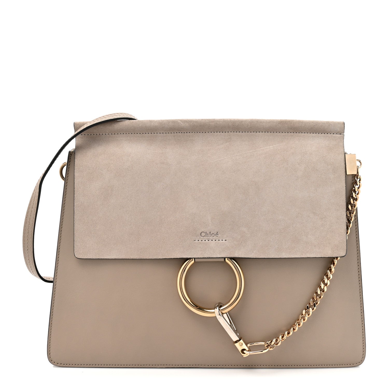 Calfskin Suede Medium Faye Shoulder Bag Motty Grey