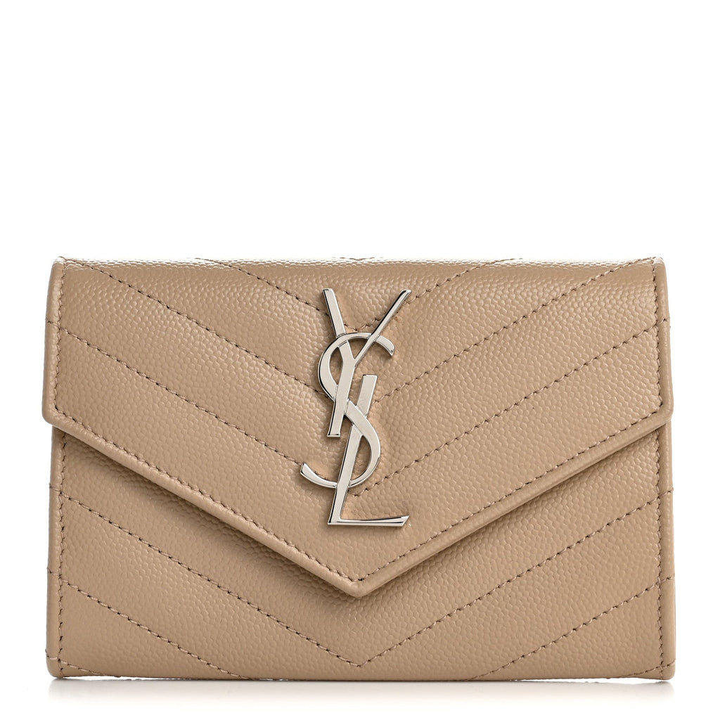 Grain De Poudre Matelasse Chevron Small Monogram Envelope Wallet Dark Beige