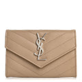 Grain De Poudre Matelasse Chevron Small Monogram Envelope Wallet Dark Beige