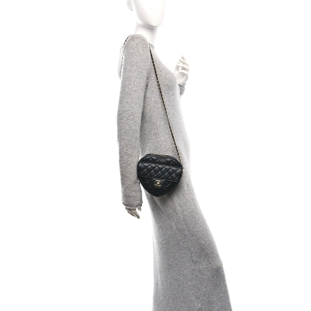 Lambskin Quilted CC In Love Heart Bag Black