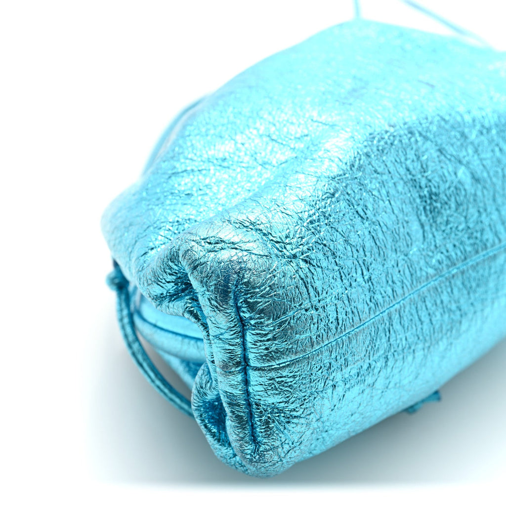 Metallic Crushed Calfskin The Mini Pouch Sky Blue