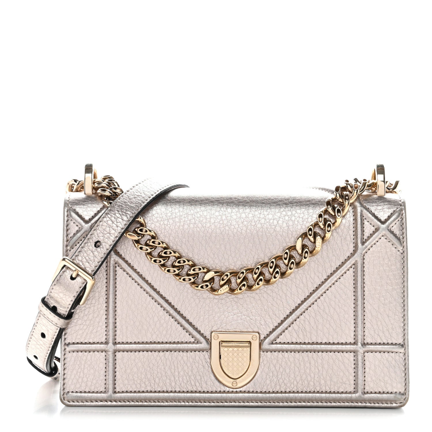 Metallic Grained Calfskin Small Diorama Flap Bag Copper