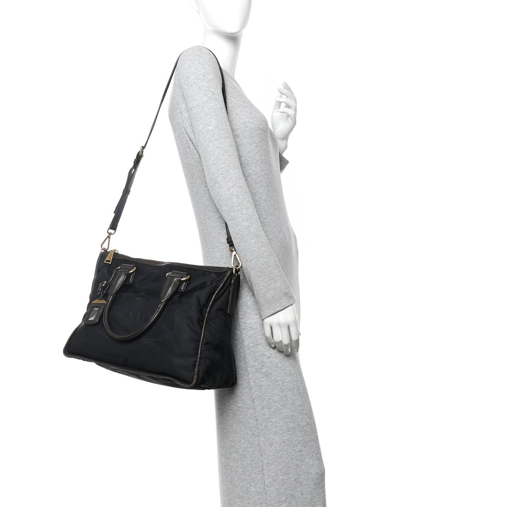Tessuto Nylon Double Zip Logo Tote Black