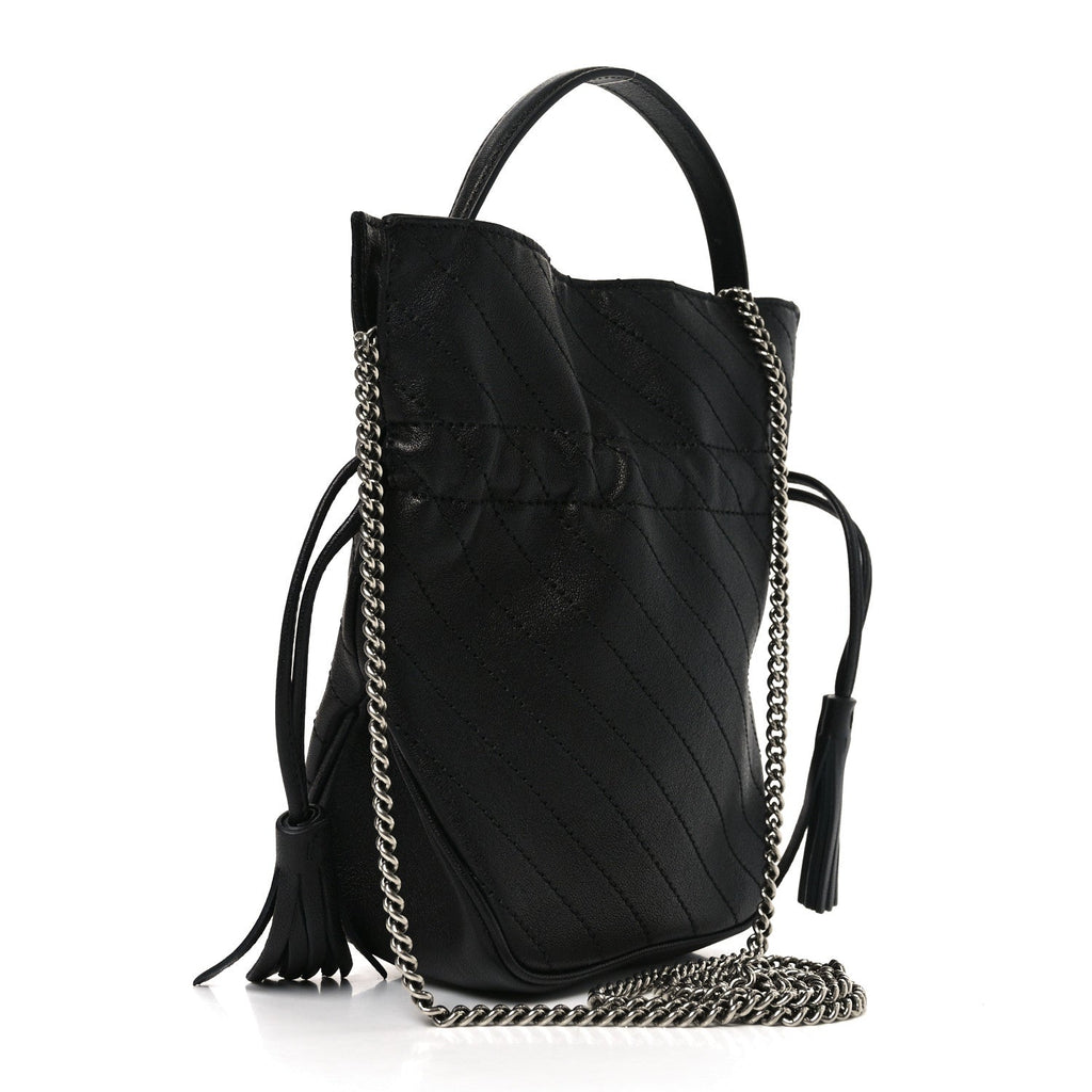Sakai Be Green Calfskin Diagonal Stitched Mini Blondie Bucket Bag Black