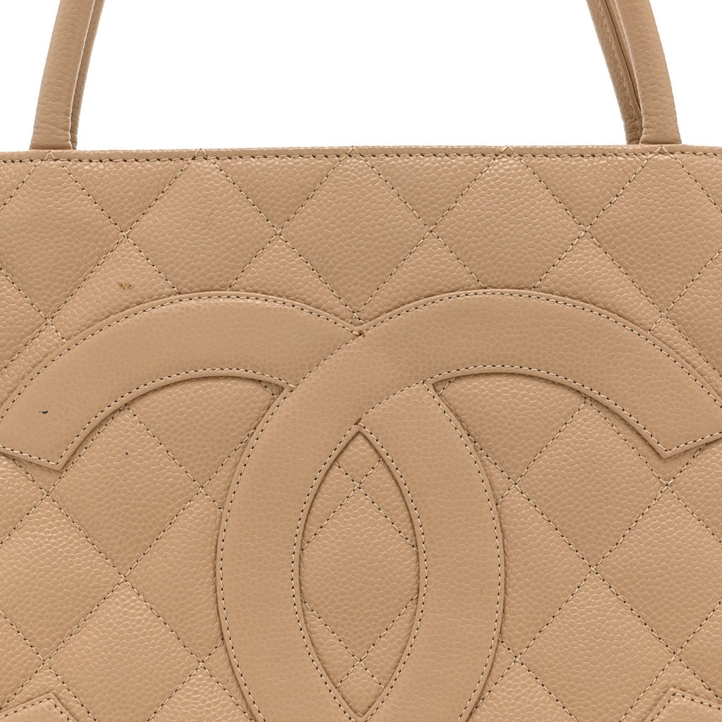 Caviar Quilted Medallion Tote Beige