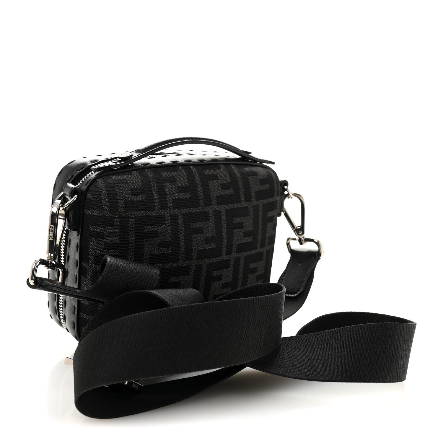 Recycled Fabric Jacquard Vitello Astro FF 1974 Mini Suitcase Bag Asfalto Black