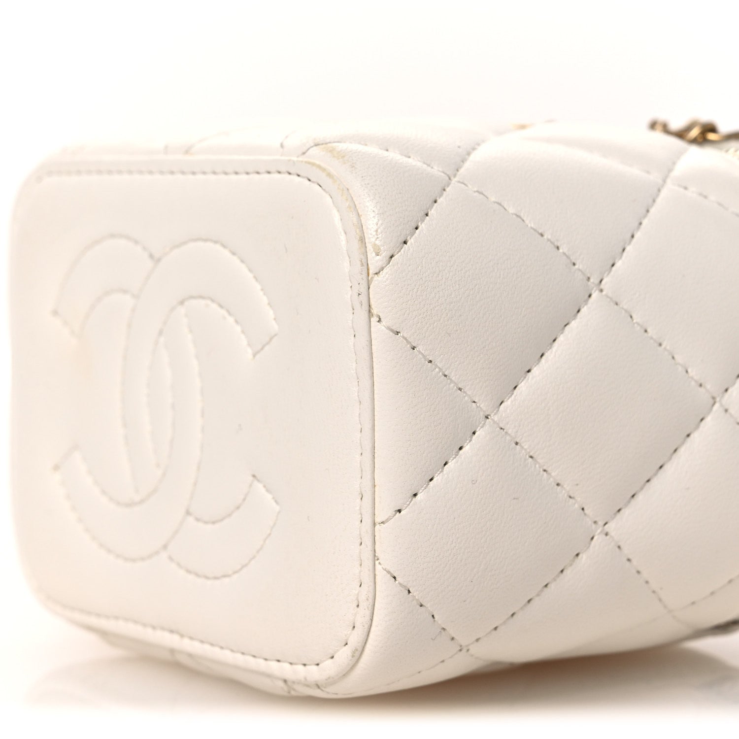 Lambskin Quilted Mini Vanity Case With Chain White