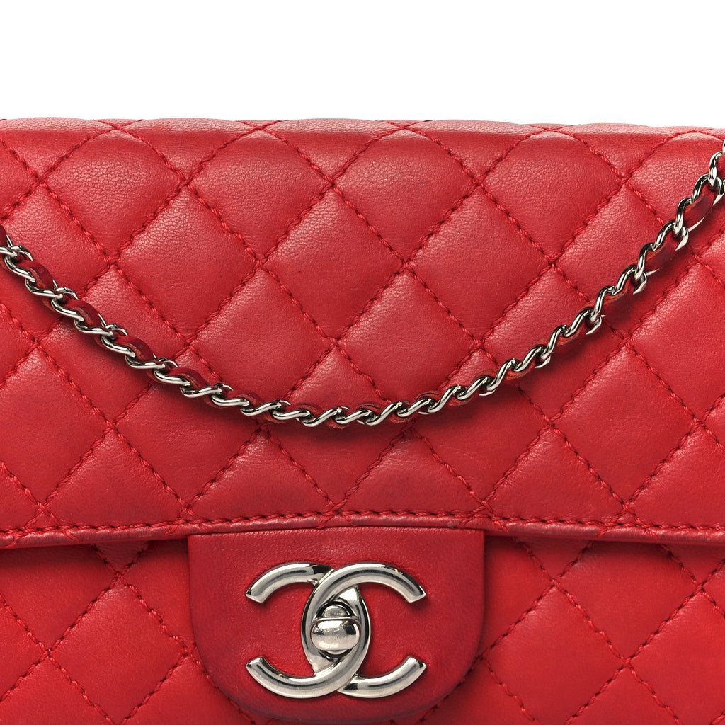 Lambskin Quilted Chain Clutch Flap Red