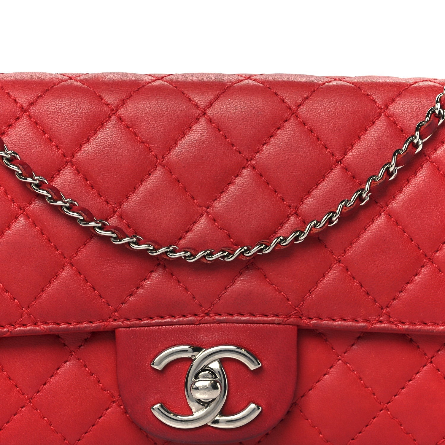 Lambskin Quilted Chain Clutch Flap Red