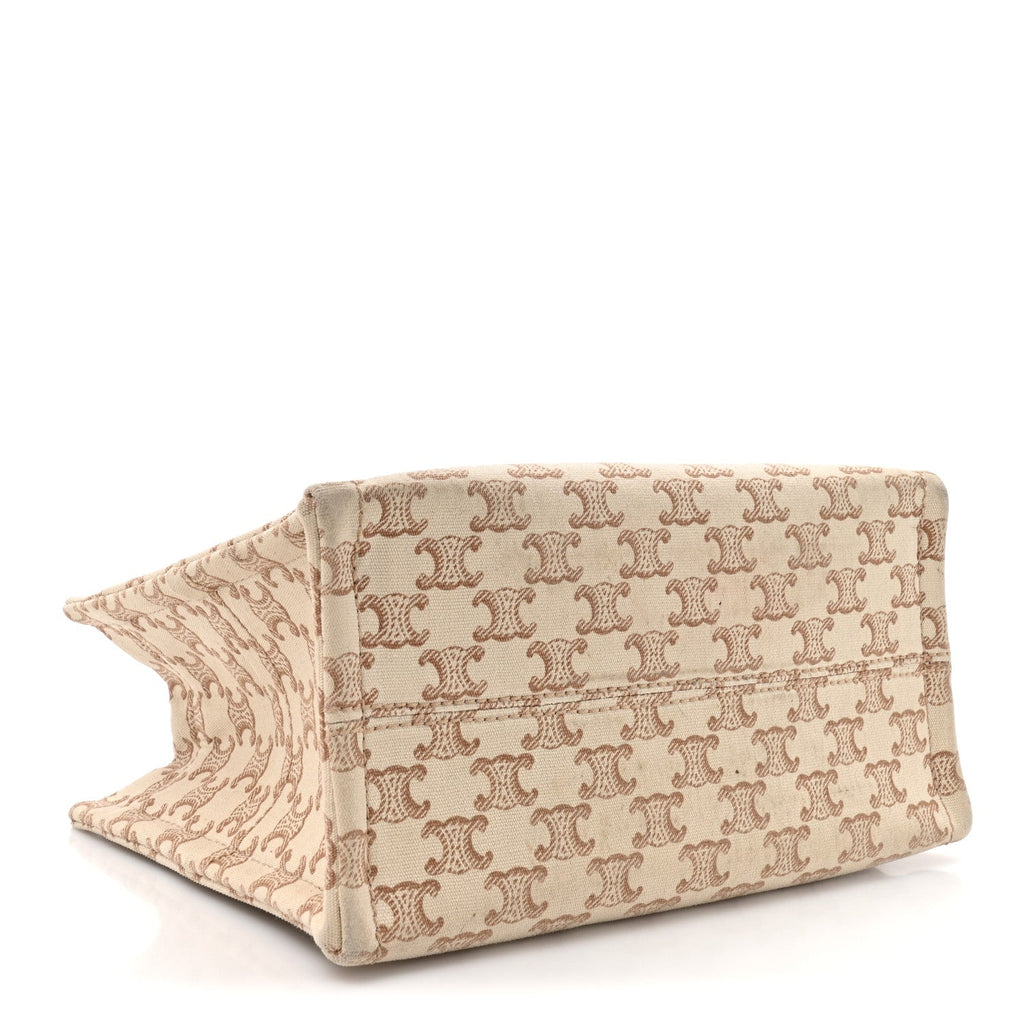 Canvas Calfskin Triomphe Print Small Cabas Thais White