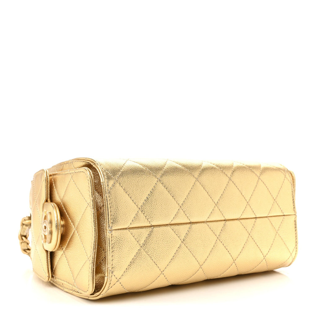 Metallic Caviar Quilted Mini Chanel 25 Handbag Gold