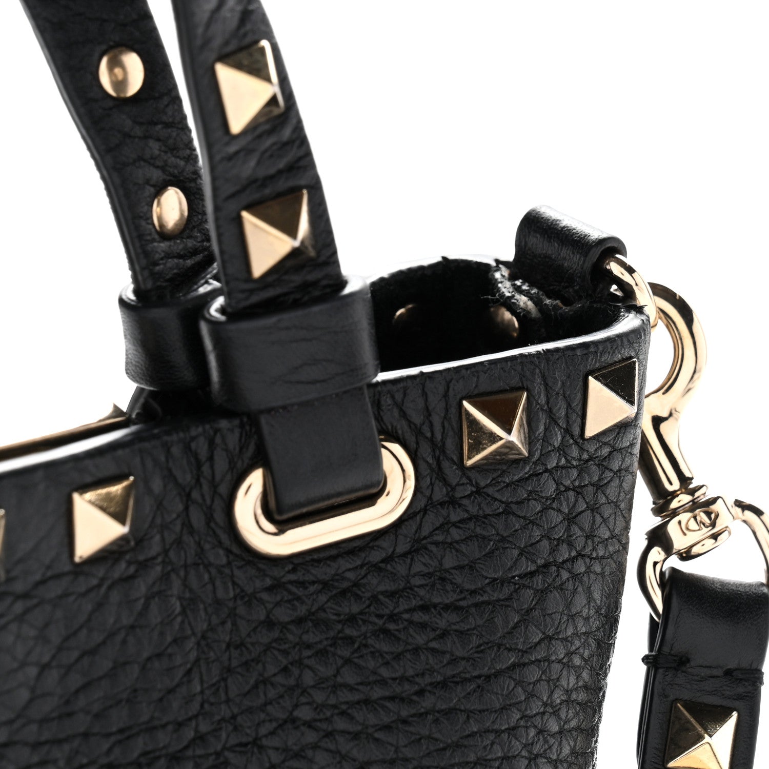 Pebbled Calfskin Rockstud Bucket Bag Black