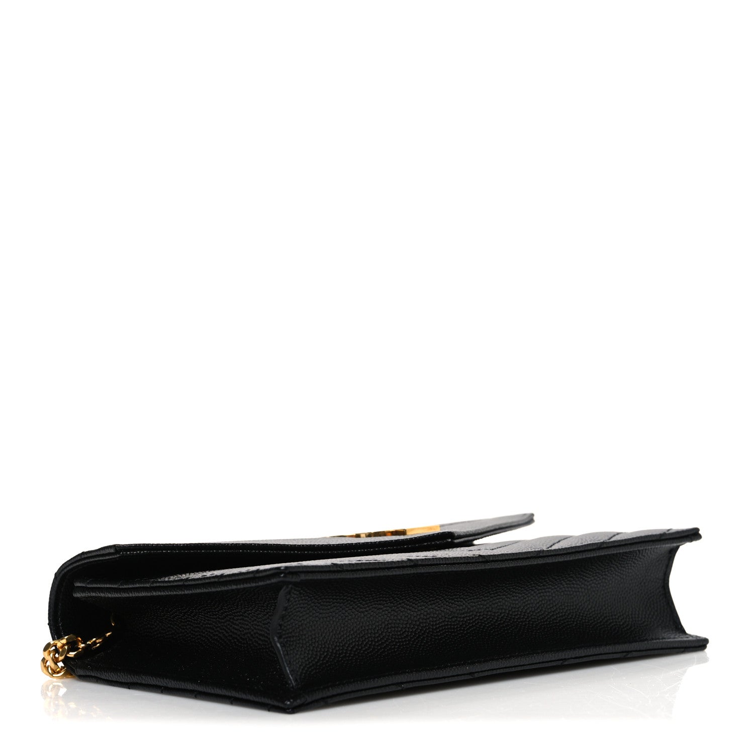 Grain De Poudre Matelasse Chevron Monogram Envelope Chain Wallet Black