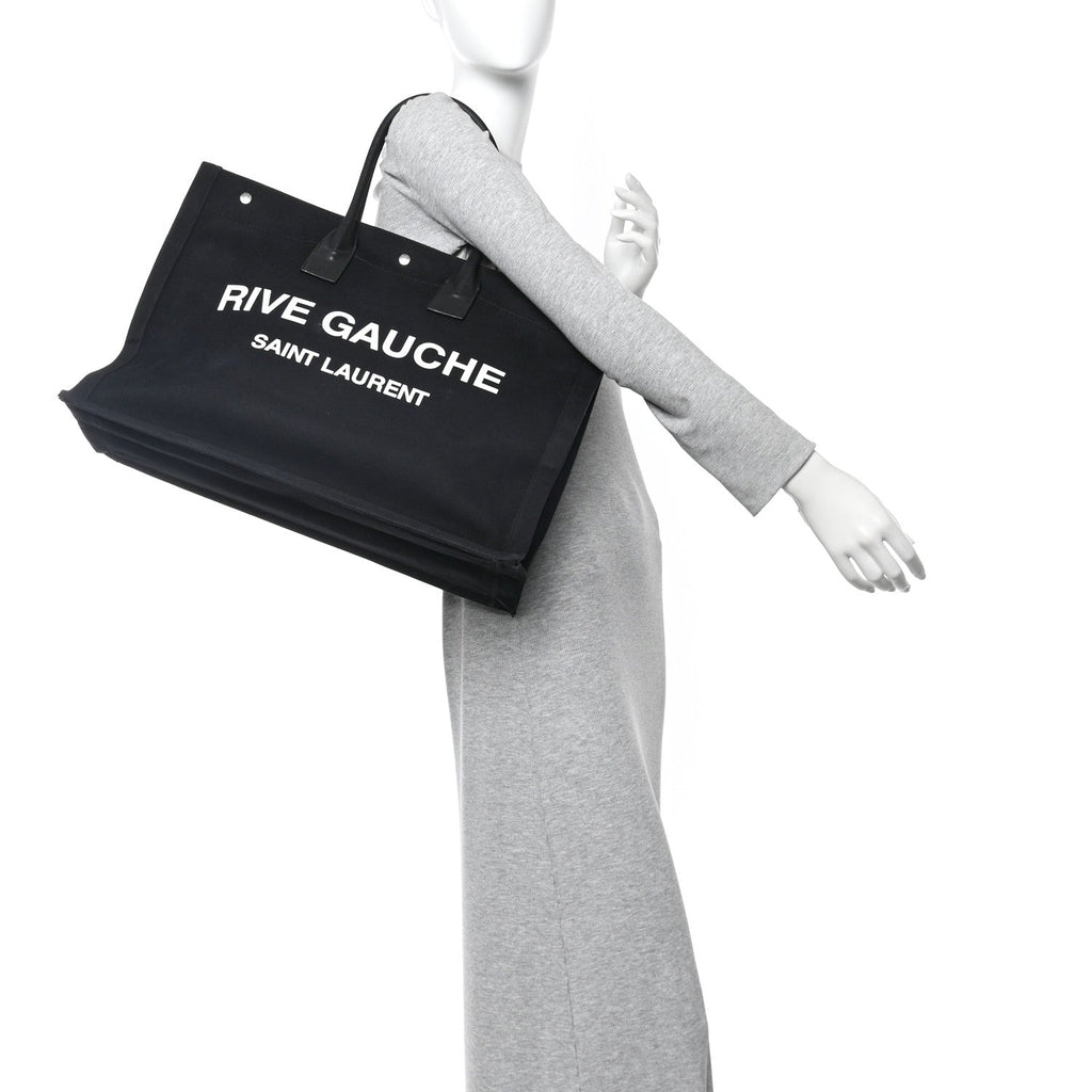 Linen Calfskin Rive Gauche Tote Black