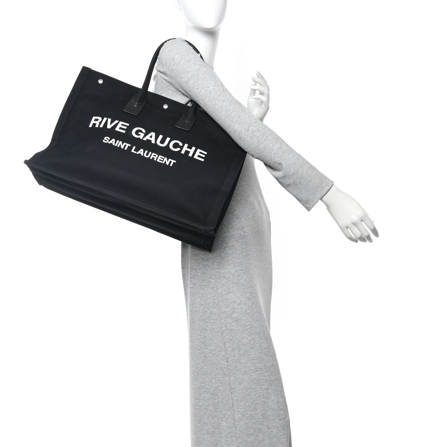 Linen Calfskin Rive Gauche Tote Black
