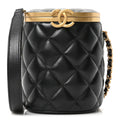 Lambskin Quilted Mini Crown Box Bag Black