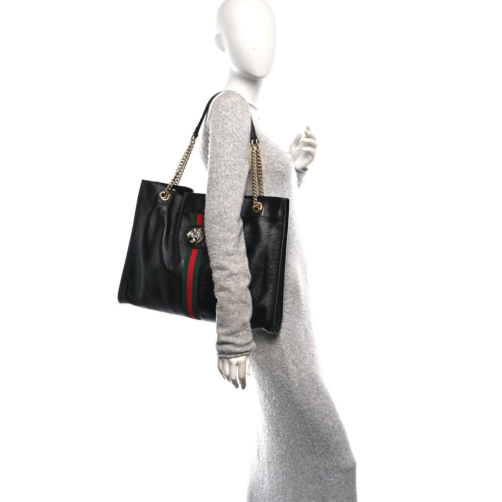 Calfskin Large Rajah Chain Tote Black