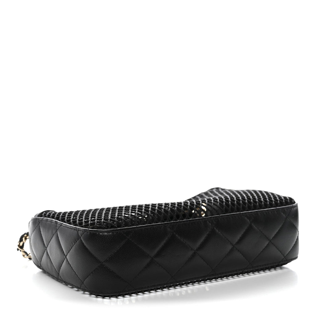 Mesh Shiny Lambskin Clutch With Chain Black