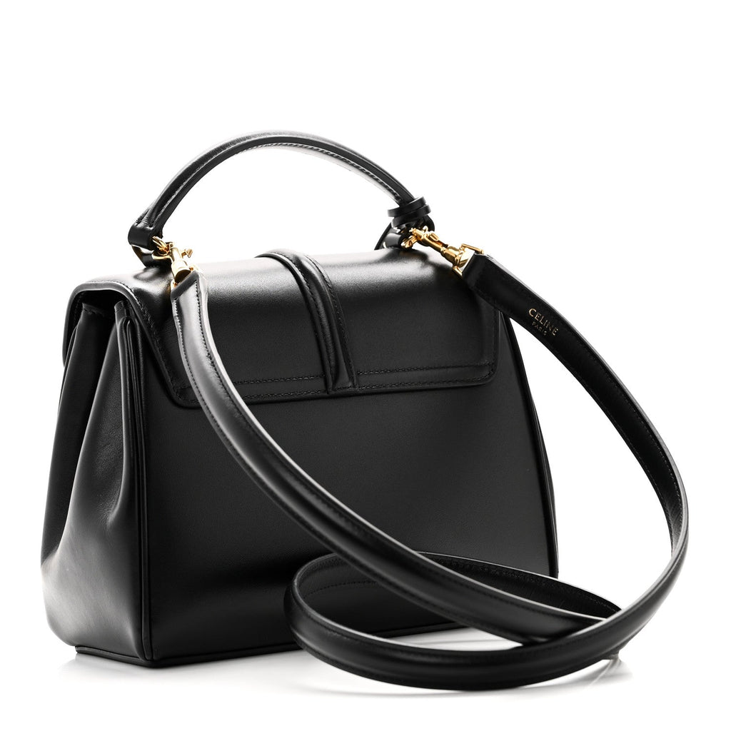 Satinated Calfskin Mini 16 Top Handle Bag Black