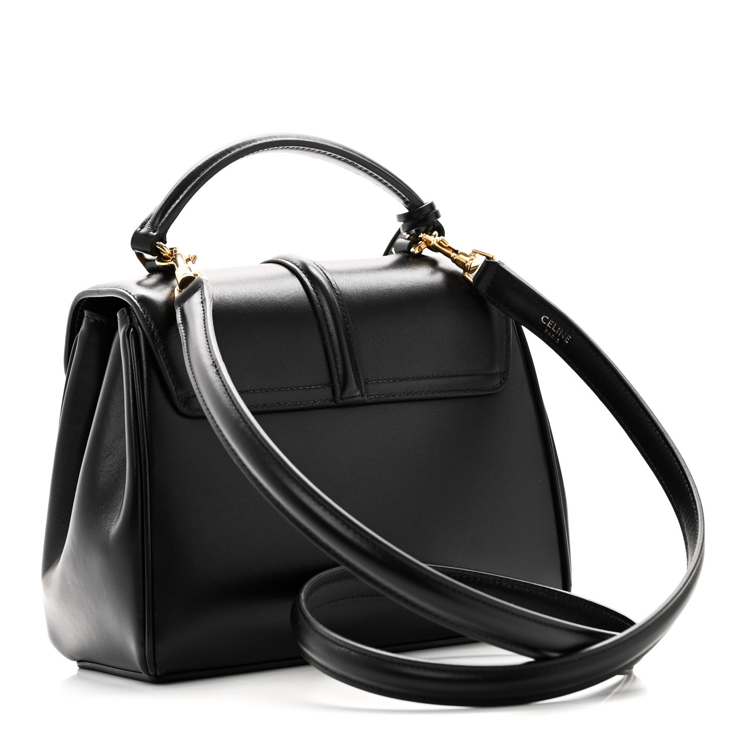 Satinated Calfskin Mini 16 Top Handle Bag Black