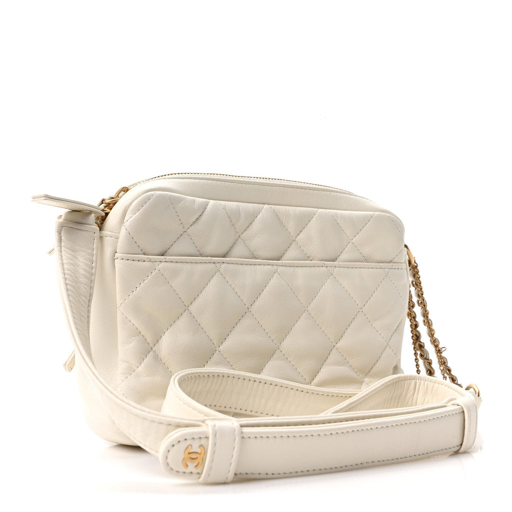 Calfskin Quilted Small Camera Case White