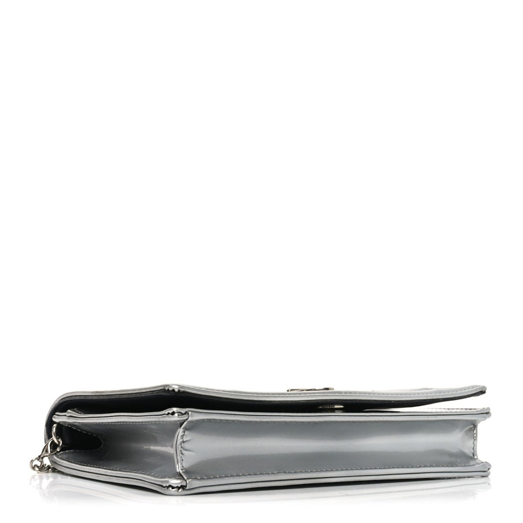 Metallic Patent Micro-Cannage Diorama Wallet on Chain Pouch Silver