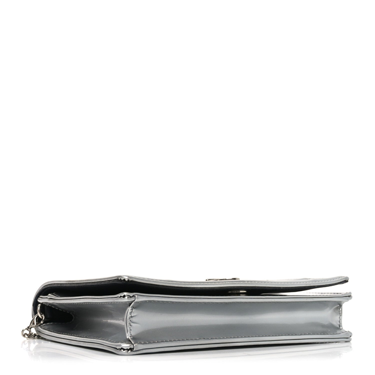 Metallic Patent Micro-Cannage Diorama Wallet on Chain Pouch Silver