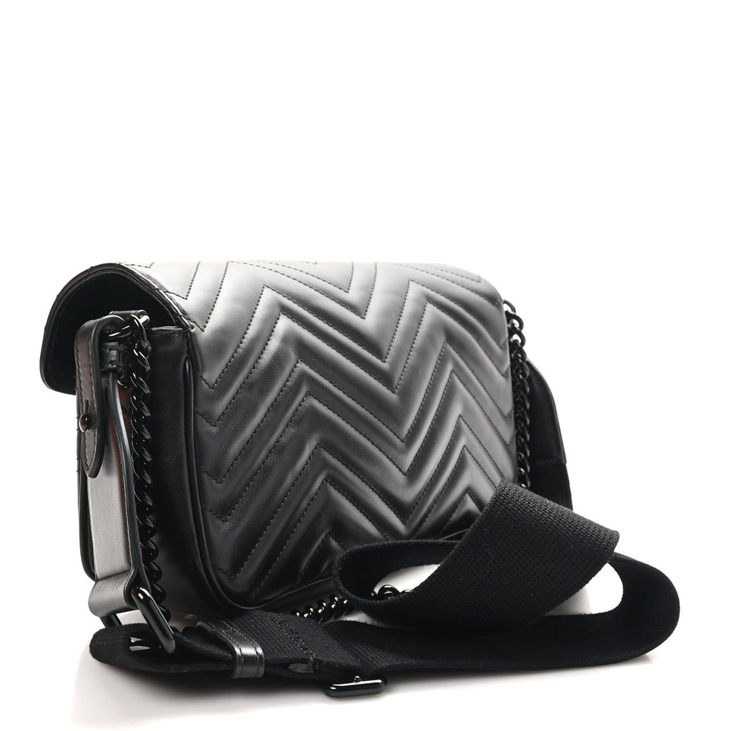 Calfskin Matelasse Monochrome GG Marmont Crossbody Shoulder Bag Black