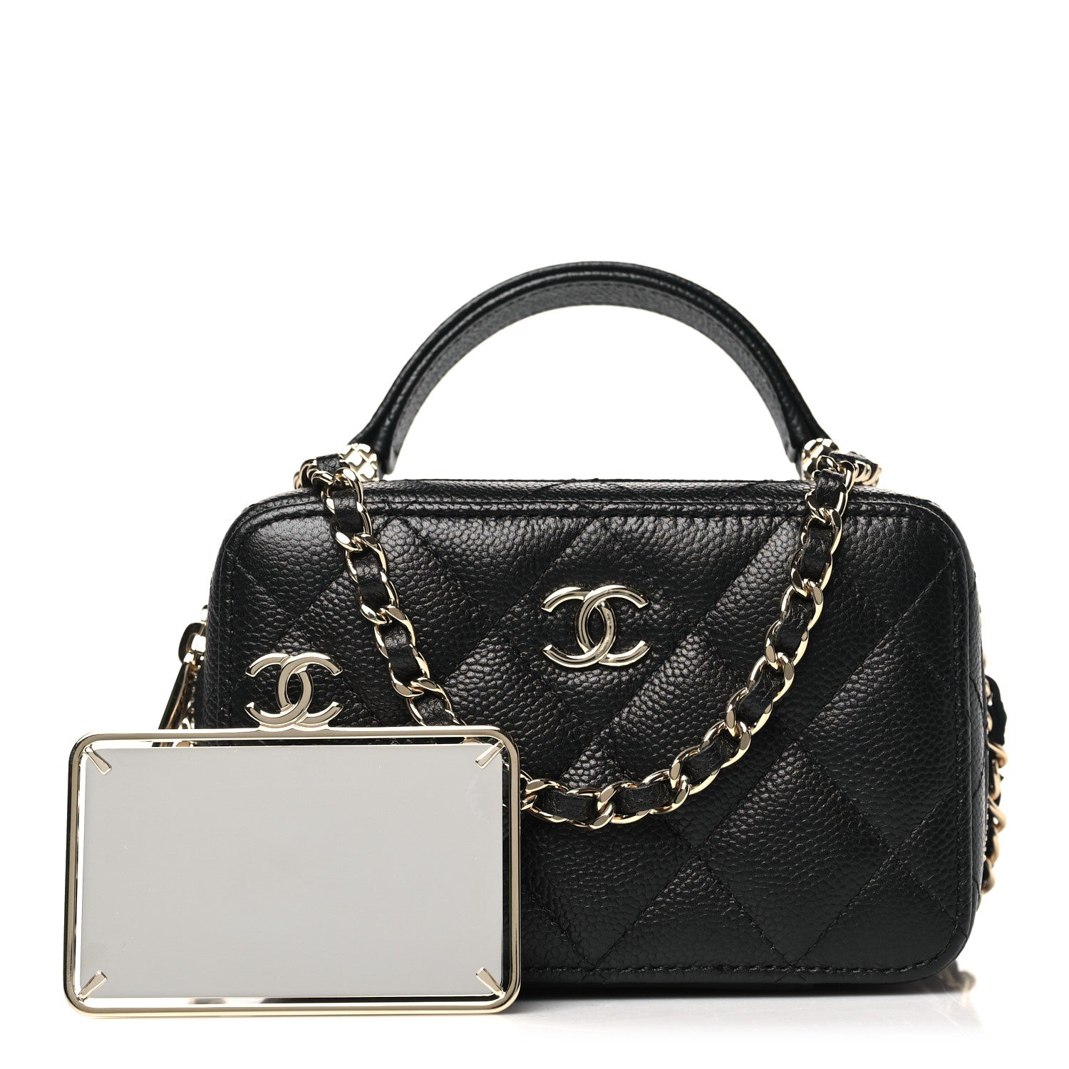 Caviar Quilted Small Top Handle Vanity Case Black