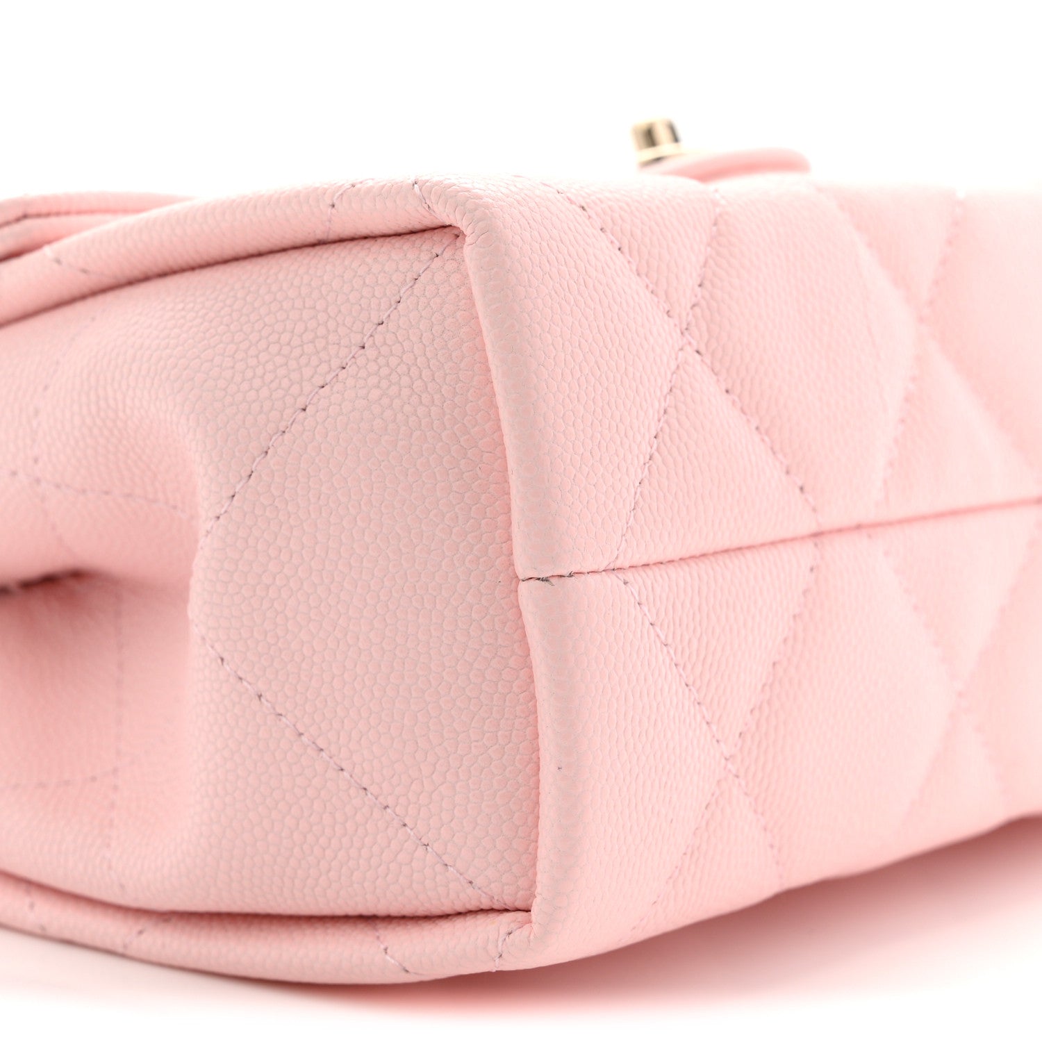 Caviar Quilted Retro Mini Twist Top Handle Clutch Flap Light Pink