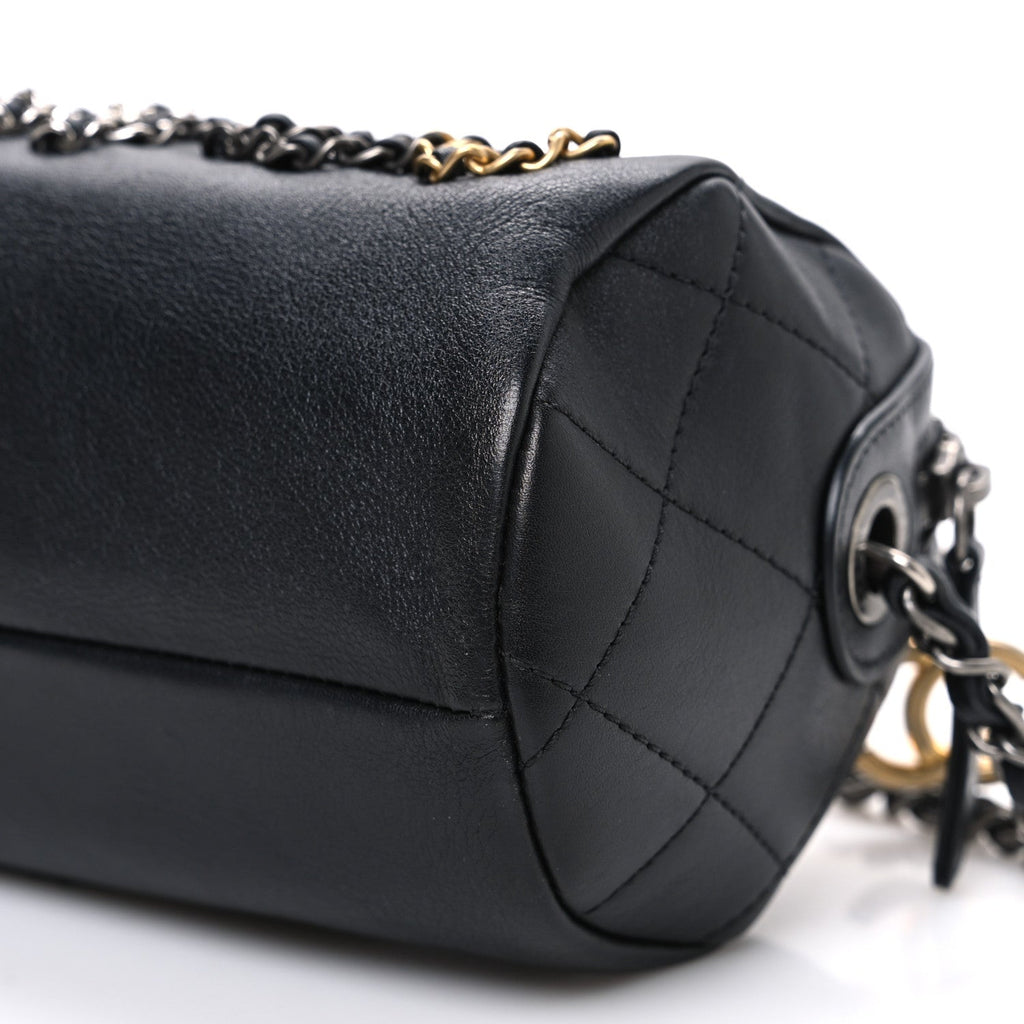 Metallic Lambskin Signe Bowling Bag Black